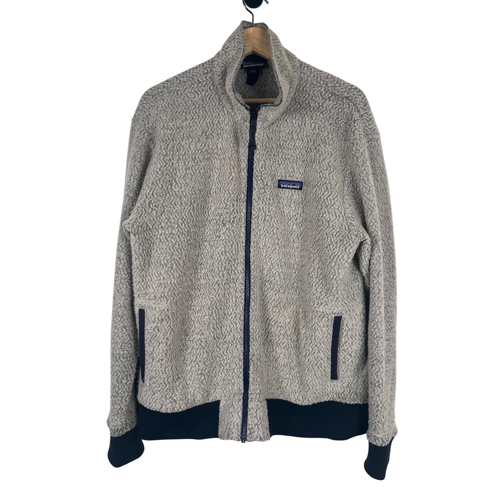 Patagonia Unisex Large Recycled Wool‎ Full Zip Fleece Jacket Oatmeal Navy